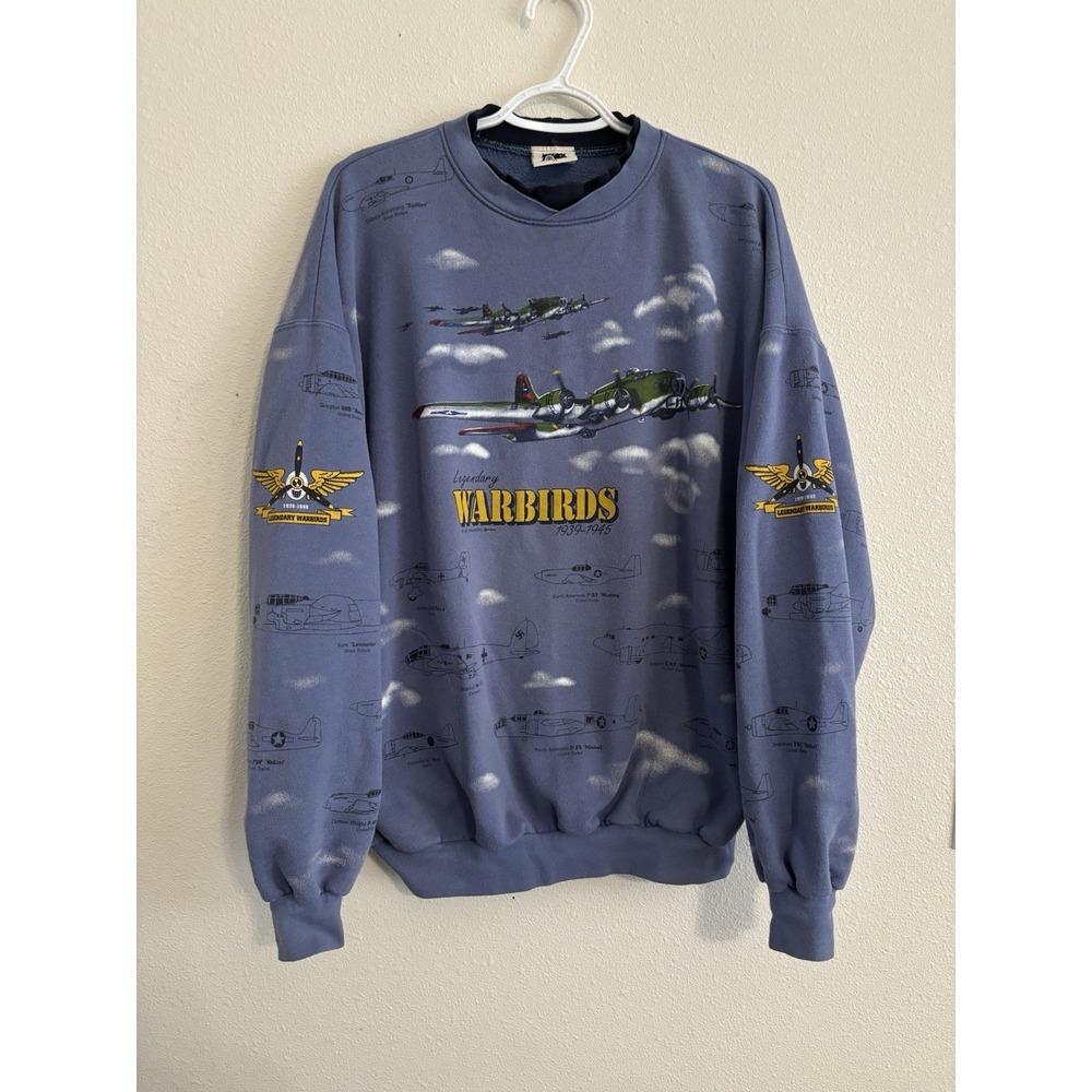 Vtg Art Unlimited Crewneck Sweatshirt Mens XL Aprox Legendary Warbirds Print
